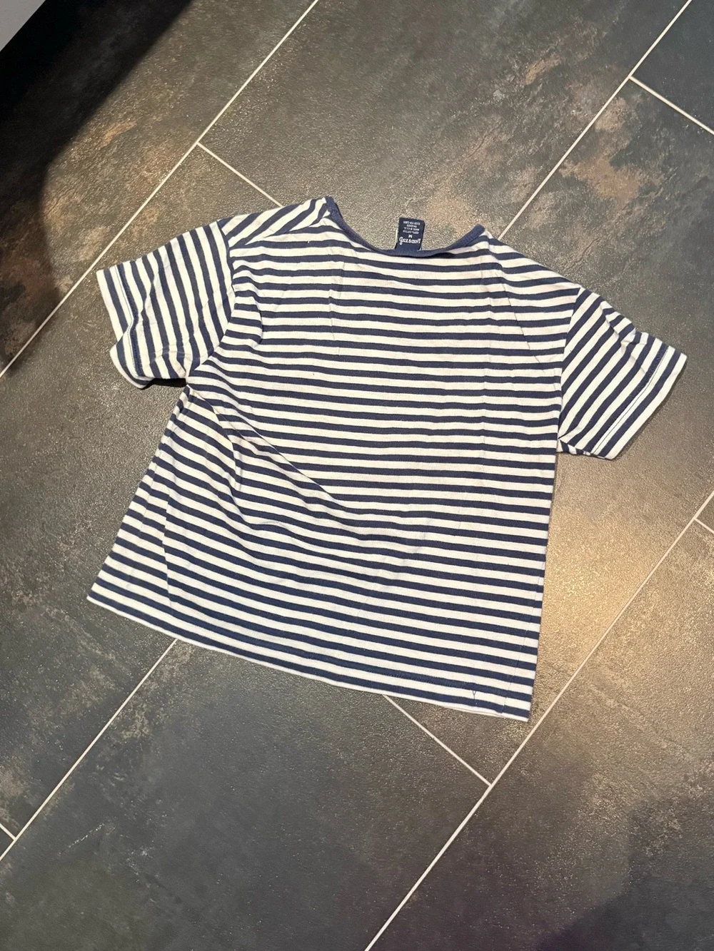 Lands' End 100% Cotton Short-Sleeve Kids Navy & White Striped T-Shirt - Y Medium